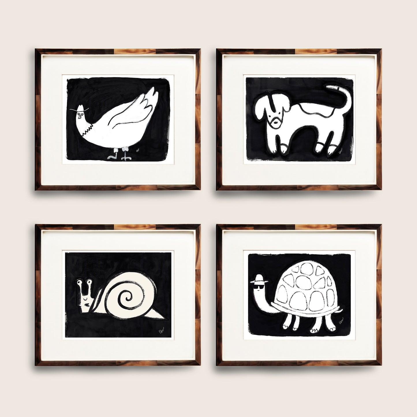 Black and White Whimsical Animals Gallery Wall