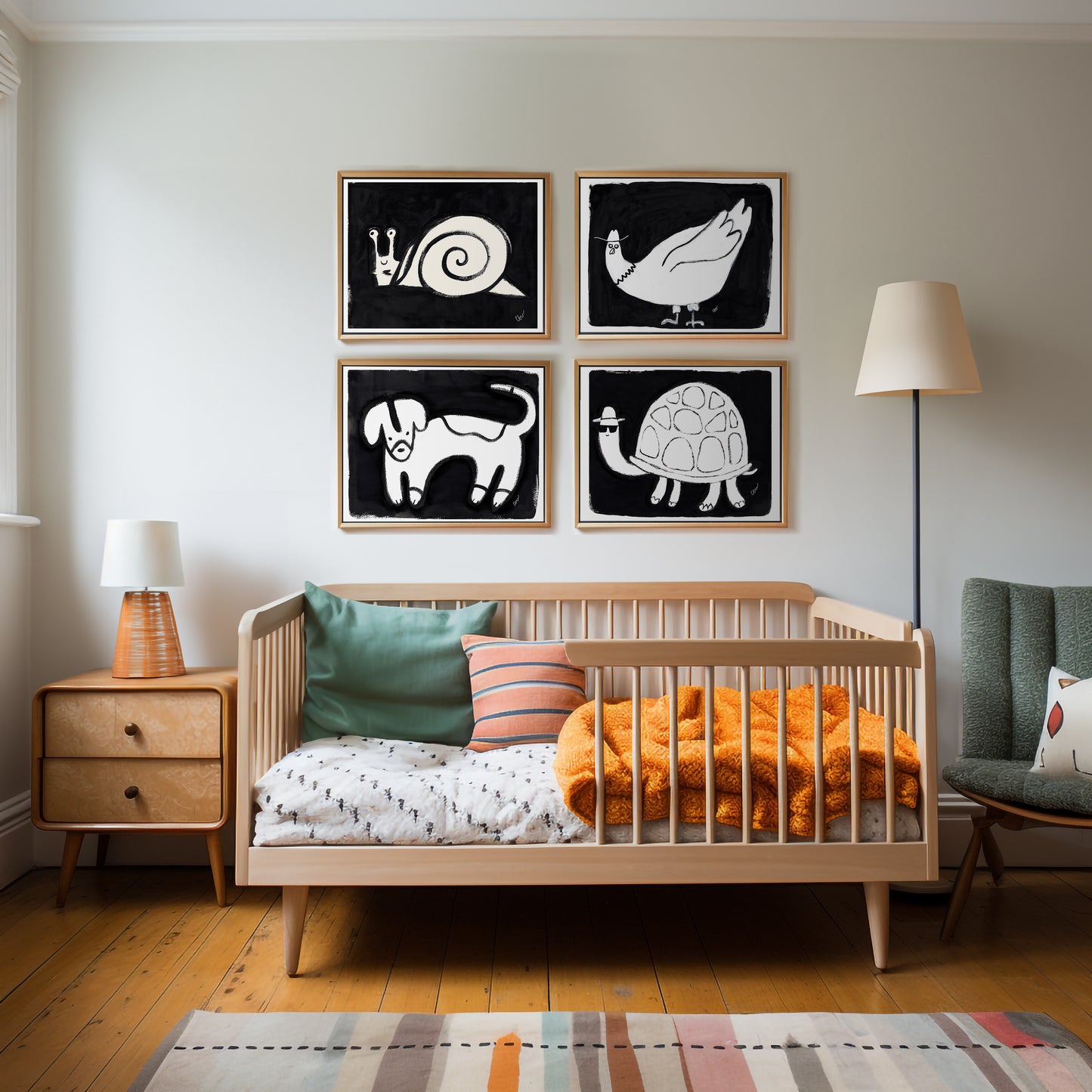 Black and White Whimsical Animals Gallery Wall