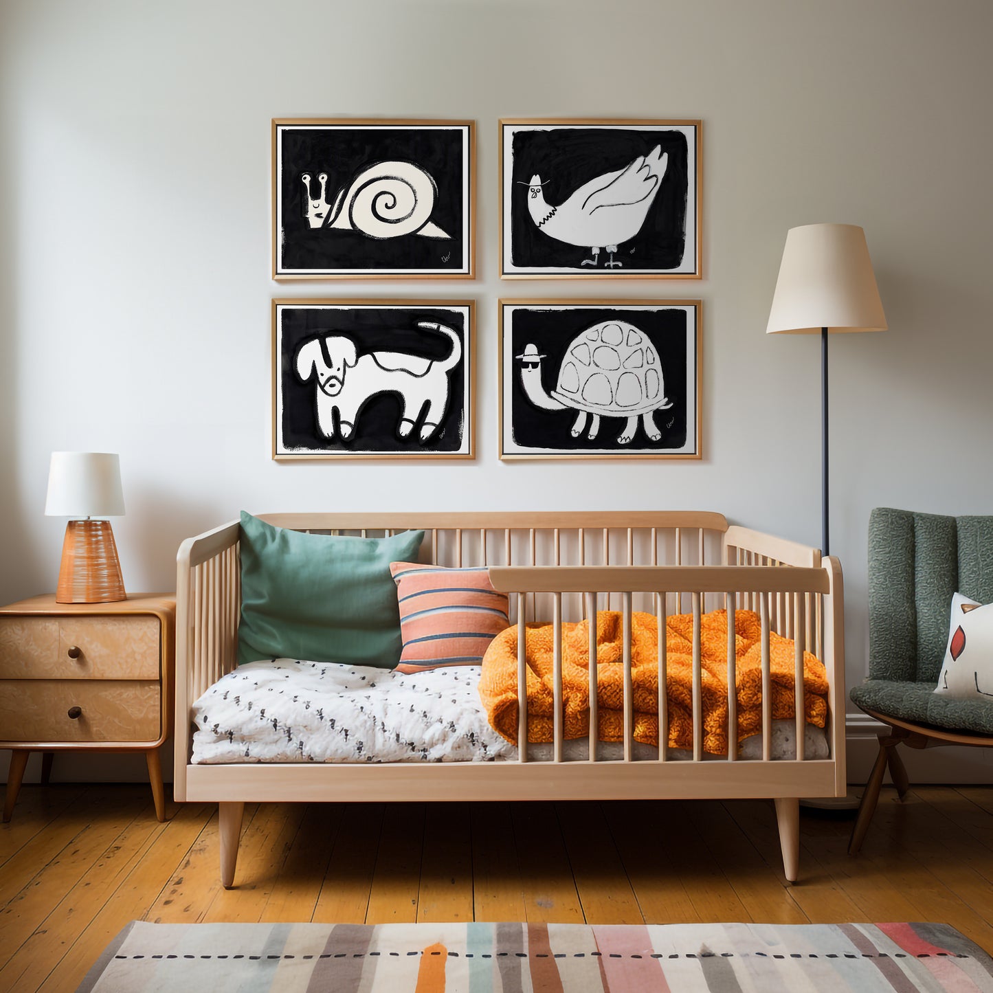 Black and White Whimsical Animals Gallery Wall
