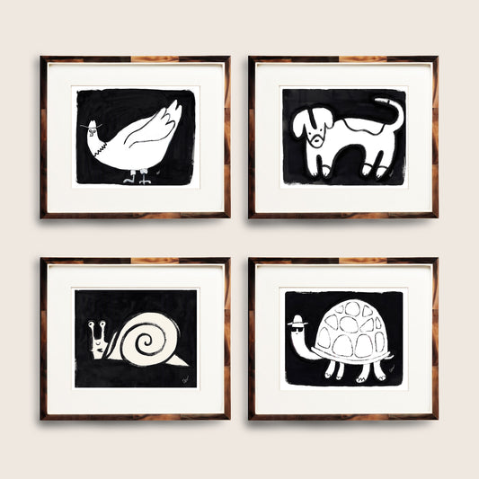 Black and White Whimsical Animals Gallery Wall
