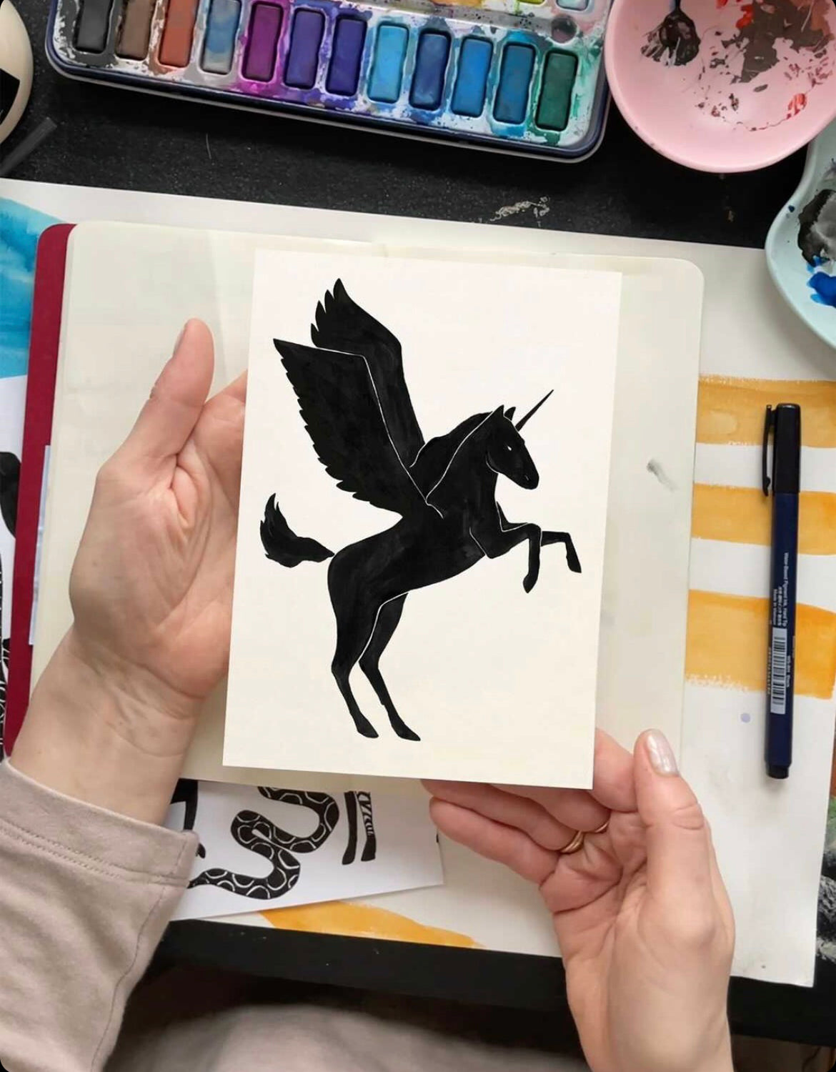 The Black and White Unicorn Art Print