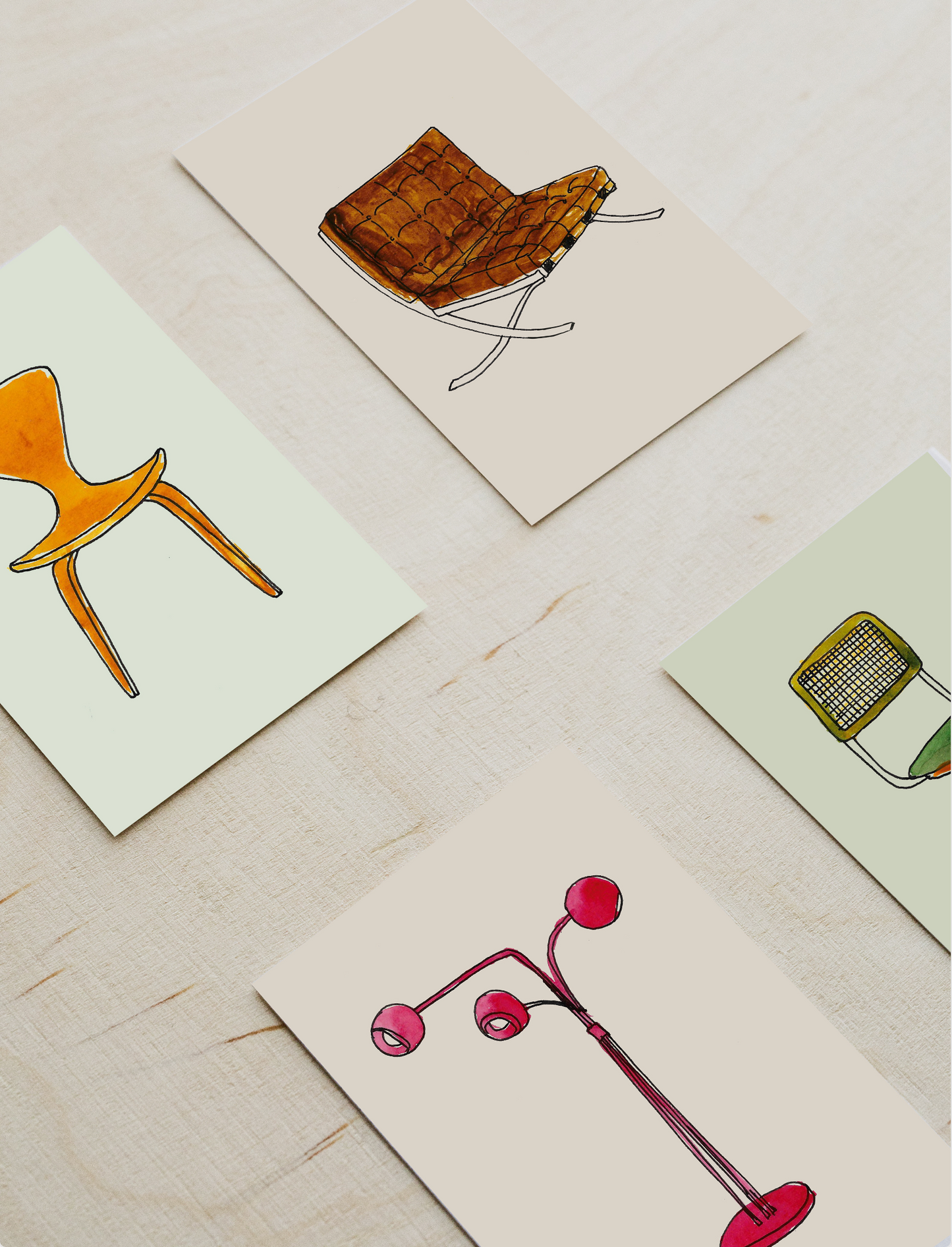 Pack of 10 Postcards of Midcentuy-Modern Furniture Illustrations