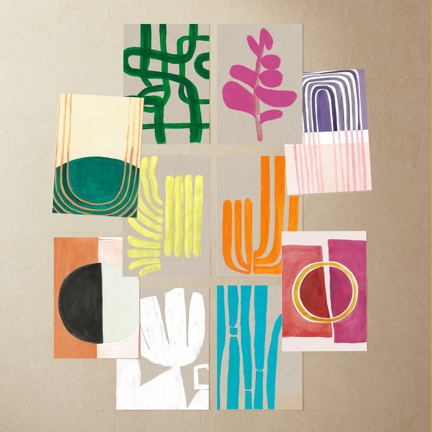 Pack of 10 Midcentury-Modern Abstract Colorful Postcards