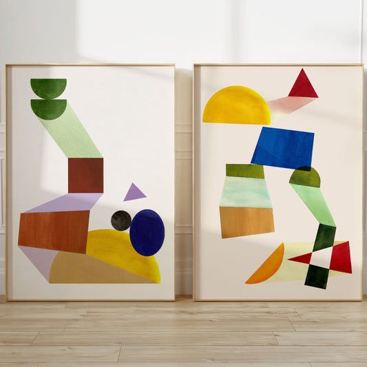 Set of two Large Midcentury Modern Geometric Prints
