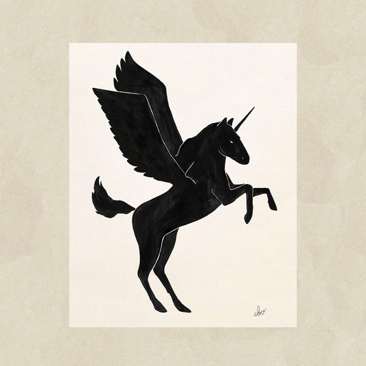 The Black and White Unicorn Art Print